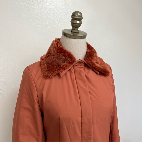 1960s Vintage Burnt Orange Long Mid Weight Coat With Faux Fur Collar - Picture 2 of 10